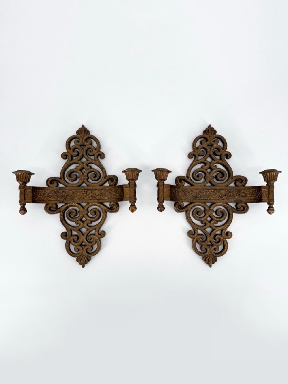 Syroco Hollywood Regency Gold Scroll Candle Sconces Antique Gold Set of 2